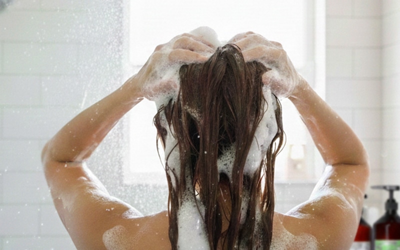 シャンプーする女性